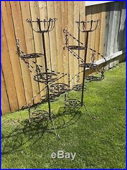 VTG Wrought Iron Metal Plant Stand 51 Spiral Stairs 5 Tier withTop Basket Brown