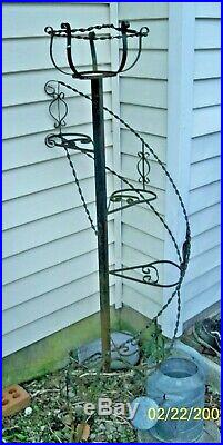 VTG Wrought Iron Metal Plant Stand Spiral Stairs 4 Tier withTop Basket Black