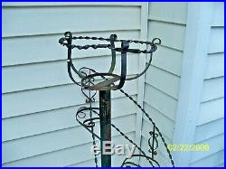 VTG Wrought Iron Metal Plant Stand Spiral Stairs 4 Tier withTop Basket Black