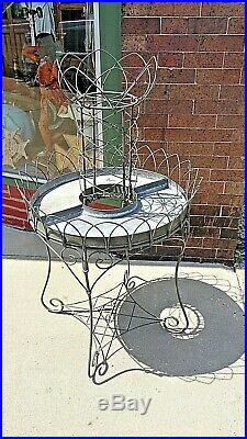 Victorian Antique Metal wire Art Round Plant flower Standing