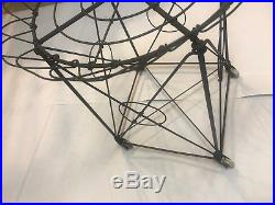 Victorian Old Vintage Metal French Wire Flower Plant Stand Porcelain Wheels