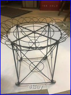 Victorian Old Vintage Metal French Wire Flower Plant Stand Porcelain Wheels