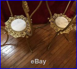 Victorian Plant Stand Gilt Metal Dragon Legs Marble Shelves 2 Available
