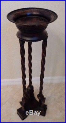 Victorian Style Black Gold Twisted Wrought Iron Metal 34 Tall Plant Stand Tray