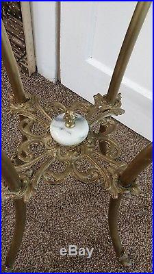 Victorian Style Fern Table Plant Stand Marble Top White Metal withBrass Finish