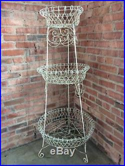 Victorian Twisted Wire Plant Stand Metal White Late 19th Century 3 Tier