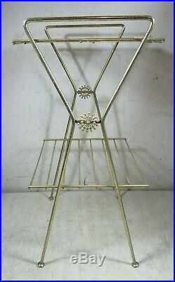 Vintage 1950's Mid Century Gold Tone Metal Wire Plant Telephone Side Stand Decor