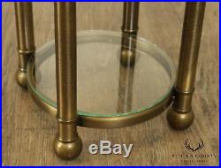 Vintage 3 Tier Brass Finished Plant Stand, Round Glass Shelves