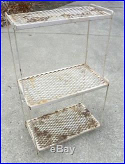 Vintage 3 Tier Metal Mesh Shelf, Plant Stand Wire Rack, Shelves, Painted, Folds