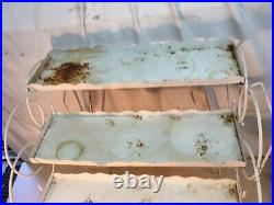 Vintage 3 Tire Wire and Metal Flower Cart Plant Stand Shabby White Paint