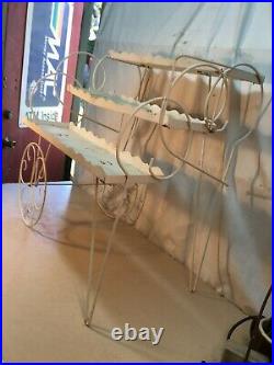 Vintage 3 Tire Wire and Metal Flower Cart Plant Stand Shabby White Paint