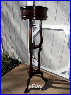 Vintage 48 Tall Carved Mahogany Wood Plant Fern Stand with Galvanized Metal Liner