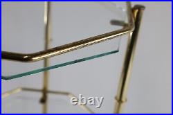 Vintage 70s Mid Century Modern MCM 3 Tier Metal Glass Plant Stand Holder Gold