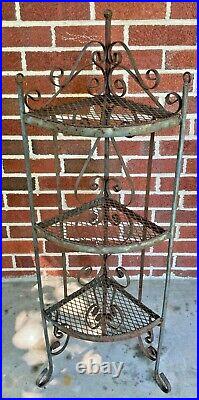 Vintage Antique Iron Plant Stand 3 Tier Scroll Rusty 40
