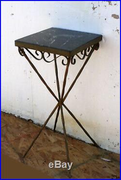 Vintage Antique Marble Steel Iron Metal End Side Accent Sofa Table Plant Stand