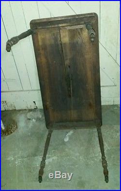 Vintage Antique Sewing Table Wood Stand Metal Wheels Folding patio plant stand