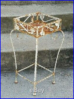 Vintage Antique Wrought Iron Plant Flower Stand Table Metal Planter Victorian