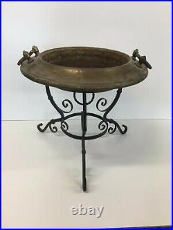 Vintage Asian Brass Top & Wrought Iron Base Plant Stand