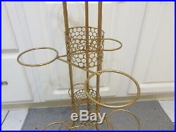 Vintage Atomic 3-Tier Gold Metal Wire Plant Stand 9 Holders Mid Century 3-Leg