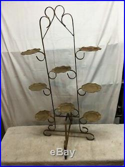 Vintage Atomic 5-Tier Gold Metal Wire Plant Stand 8 Holders Mid Century 4-Leg