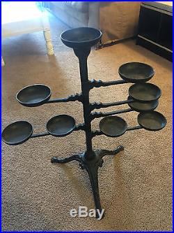 Vintage Black Cast Iron Metal Victorian Multi-Arm Swinging Plant Stand, 9 Stands