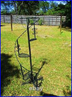 Vintage Black Large Wrought Iron Spiral With 3 Steps Top Basket Nicely Detailed
