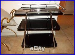 Vintage Black Metal and Chrome 3 tier Cart Bar Server Stand Cocktail Plant Stand
