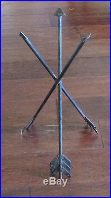Vintage Black Wrought Iron Metal Crossed Arrows Table Plant Stand Base 19 Tall