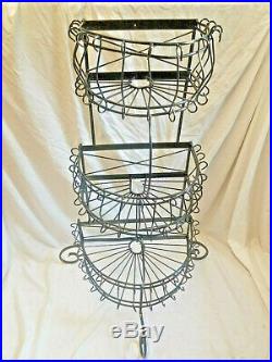 Vintage Black Wrought Iron Metal Plant Stand 3 Tier Restored