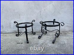 Vintage Black Wrought Iron Metal Scroll Plant Stand Planter Pot Floor A Pair