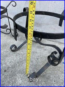 Vintage Black Wrought Iron Metal Scroll Plant Stand Planter Pot Floor A Pair