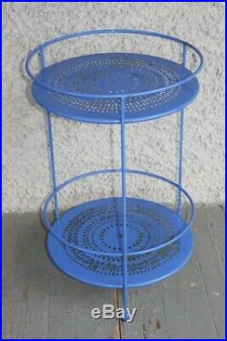 Vintage Blue Mid Century Modern Metal Plant Stand. Garden Patio Display Table
