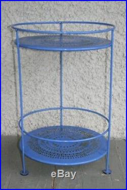 Vintage Blue Mid Century Modern Metal Plant Stand. Garden Patio Display Table