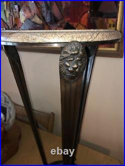 Vintage Bombay Company Stone Marble Top Pedestal Lions Plant Stand End Table