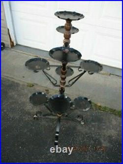 Vintage Brown Swivel Wood and Metal Plant Stand holds 9 plants
