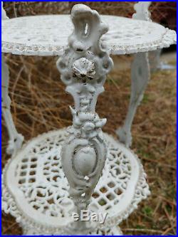 Vintage Cast Iron Country French White 3 Tier Shelf Plant Stand Victorian Ornate