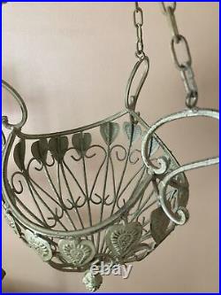 Vintage Cast Iron Metal Basket Plant Holder Detailed 32 total length