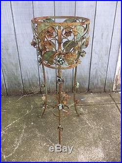 Vintage Distressed Iron Plant Stand With Handles Salterini