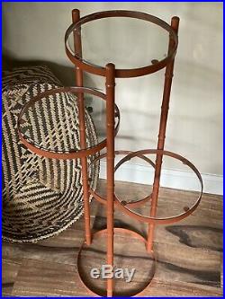Vintage Faux Bamboo BOHO Metal Plant Stand Mid Century Modern 4 Tier Glass
