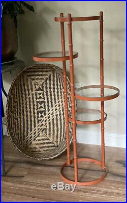 Vintage Faux Bamboo BOHO Metal Plant Stand Mid Century Modern 4 Tier Glass