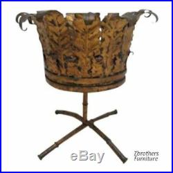 Vintage Faux Bamboo Metal Gold Gilt French Regency Planter Filigree Plant Stand
