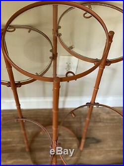 Vintage Faux Bamboo Metal Plant Stand Mid Century 5 Tier Glass Orange