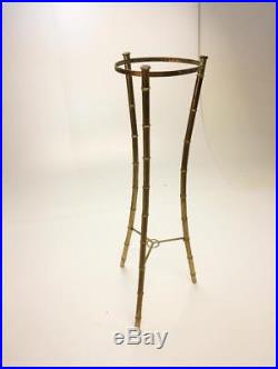 Vintage Faux Bamboo Plant Stand hollywood regency planter metal gold mid century