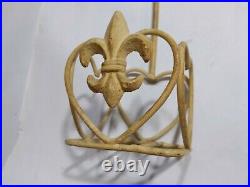 Vintage Fleur de Lis Wall Hanging Wrought Iron Candle Plant Holder Shabby Chic