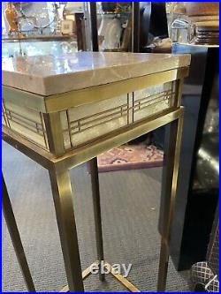 Vintage Frederick Raymond Prairie School Style Brass & Glass Pedestal Lamp Table