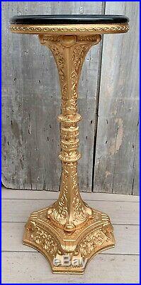 Vintage French Black Marble Ornate Gilt Metal Base with Rams Heads Plant Stand