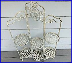 Vintage French Painted Metal Plant Stand Six-Tier Folding Tri-Panel