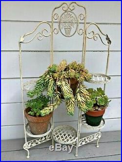 Vintage French Painted Metal Plant Stand Six-Tier Folding Tri-Panel