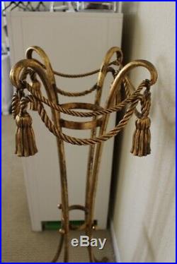 Vintage Gold Metal Italian Rope Tassel Planter Plant Stand Hollywood Regency 45