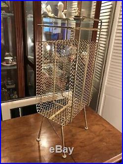 Vintage Gold Plant Stand Shelf End Table Metal Wire Mid Century Retro Atomic MCM